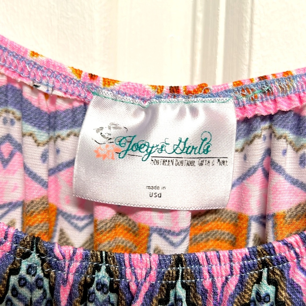 Joe’s Girls Multi Color Abstract Print Mid Double Ruffle Sleeve Dress Size 18 - Picture 5 of 7